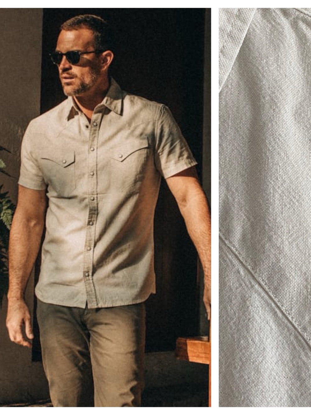 Taylor Stitch The Short Sleeve Western Shirt Natural Cream Linen Blend Medium 40